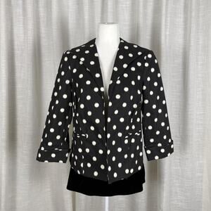 3 Sisters Blazer Jacket Womens Small Black Polka Dot Open Front 3/4 Sleeve